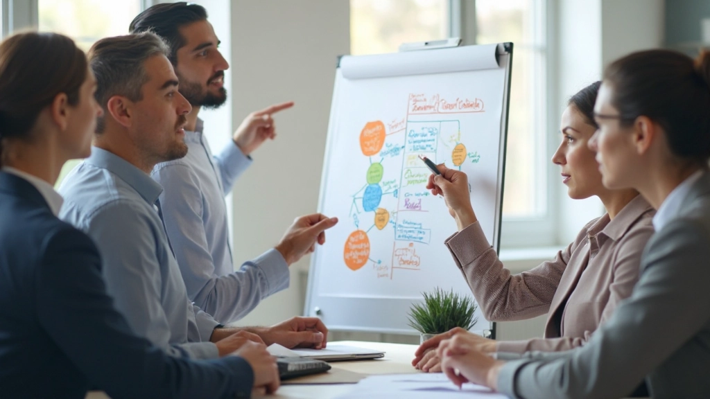Группа профессионалов обсуждает бизнес-процессы на встрече