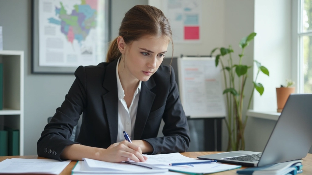 Деловая женщина анализирует задачи и приоритеты на рабочем столе