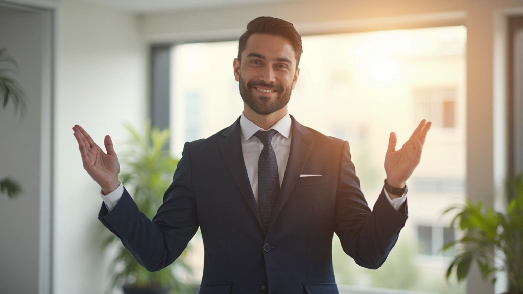 Успешный профессионал с положительным выражением лица, демонстрирующий результаты своей продуктивной работы