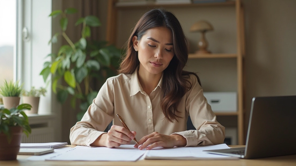 Женщина планирует стратегию развития на квартал в спокойной обстановке