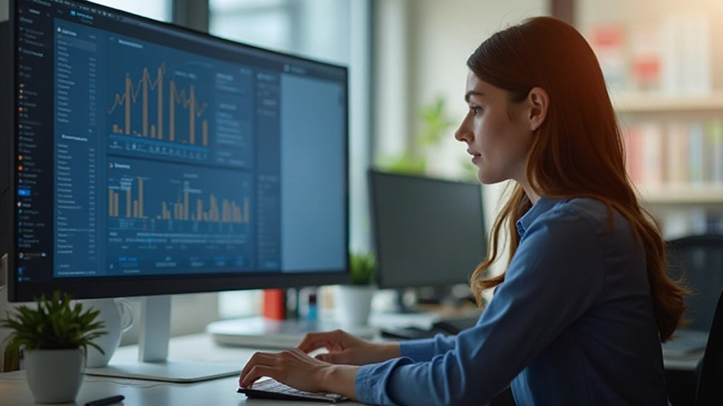 Аналитик изучает графики производительности на мониторе
